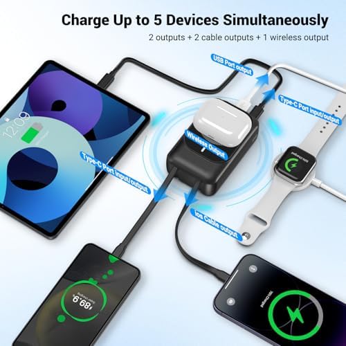 26800 m Ah Magnetic Wireless Power Bank with PD 22.5 W Fast Charging – Multi-Device Portable Charger for i Phone 16/15/14/13/12 Series – Built-in Cables, Kickstand, LED Power Indicator – Universal Compatibility for Smartphones and Tablets – Safe, Efficient Charging Solution in Sleek White Finish