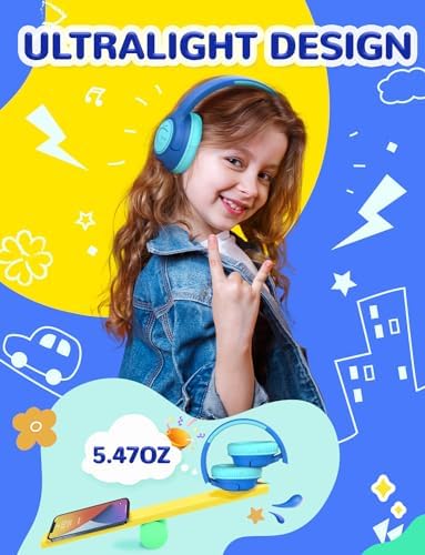 i Clever Kids Headphones: Safe 85 d B Volume Limit, Ergonomic Foldable Design, Superior Stereo Sound, 3.5 mm Jack Compatibility – Ideal for Travel, School & Home Use – Stylish Blue-Green for Boys & Girls