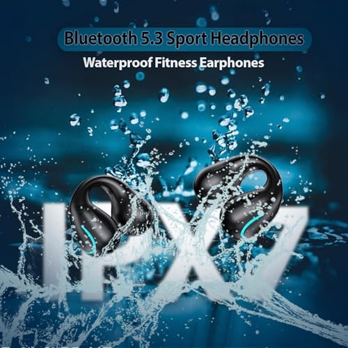 Open Ear Bone Conduction Bluetooth Headphones – Waterproof Sports Earphones with Secure Earhooks, Integrated Hands-Free Microphone, and Wireless Charging Case for Active Lifestyles and Enhanced Safety Awareness