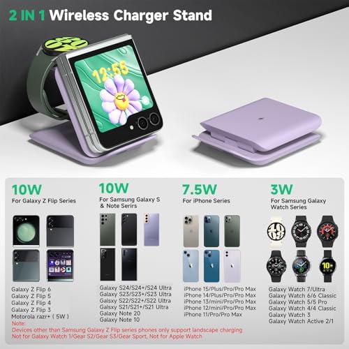 Geyo 2-in-1 Foldable Wireless Charger for Samsung Galaxy Z Flip Series & Galaxy Devices – Travel-Friendly Fast Charging Stand for Galaxy Z Flip 6/5/4/3, S24 Ultra/S23/S22/Note 20, Galaxy Watch 7/Ultra/6/6 Classic – Stylish Green Finish with Enhanced Compatibility and Safety Features