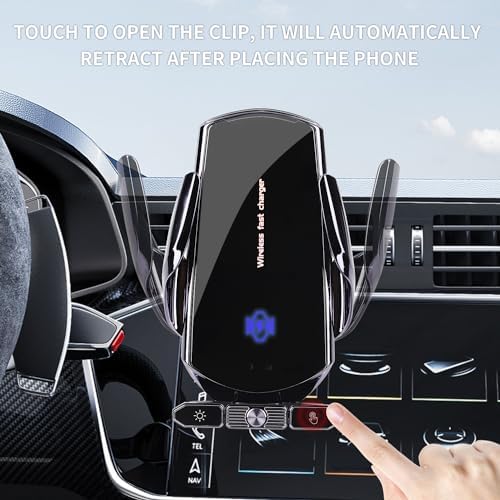 JUSCCZ 15 W Auto-Clamping Wireless Car Phone Holder – Fast Charging Solution for Smartphones with Secure Grip and Elegant Black Design for Safe Navigation While Driving