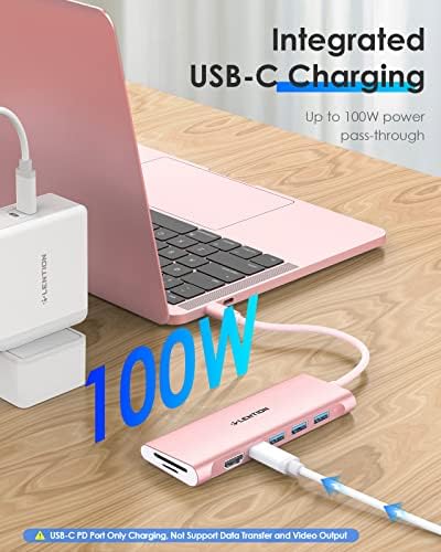 Transform Your Workspace with the LENTION USB C Multiport Hub – Effortless 4 K HDMI Output, Triple USB 3.0 Ports, and Dual SD/Micro SD Readers for Swift File Transfers and 100 W PD Fast Charging, Perfectly Designed for Mac Book Pro (2016-2024) & Mac Book Air in Elegant Rose Gold Finish for Enhanced Efficiency and Style