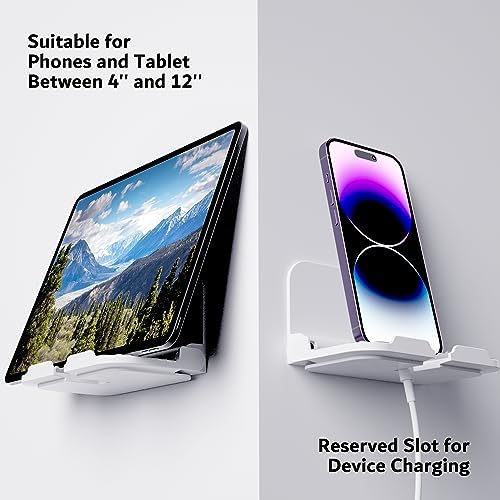 pzoz Wall Mount Cell Phone Holder for Outlet, Foldable Cellphone Stand for Mirror Bathroom Shelf Shower Bedroom Kitchen or Dorm Charging, Compatible with iPhone iPad or Tablet (White) – Enhanced Compatibility and Speed