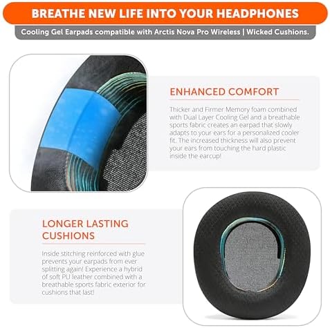 Experience Ultimate Comfort with WC Freeze Nova Pro Wireless Cooling Gel Earpads for Arctis Nova Pro – Exclusive 90’s Black Design, Enhanced Durability & Sound Isolation, Tailored Fit for Gamers Seeking Maximum Performance and Prolonged Play Sessions