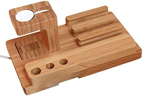 Eco-Friendly Bamboo Multi-Device Charging Dock Station – Stylish i Phone, i Watch, and i Pad Holder for Efficient Power Management and Clutter-Free Desktops – Universal Compatibility with i Phone 16-11 Pro Max and i Pad Mini/Air/Pro 2-3 Models – Premium Sustainable Design for Modern Workspaces