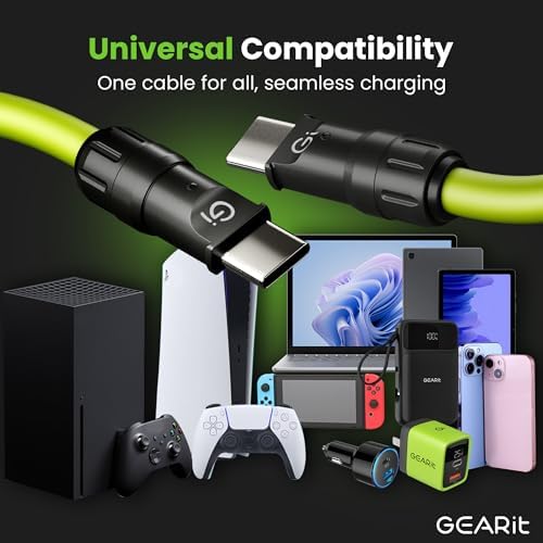 Innovative GEARit 100 W 4-in-1 Fast Charging Cable – Versatile USB-C, USB-A & Lightning Connectors, 4 Feet Silicone Charger for i Phone, Mac Book Pro & More – Ultimate Multi-Device Power Solution with Enhanced Durability and Speed