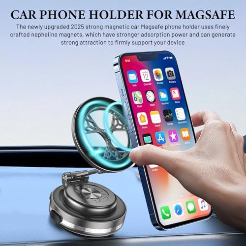 Mag Safe-Compatible 360° Rotating Car Phone Holder – Magnetic Vacuum Mount for i Phone 12-16 – Secure, Adjustable & Stylish Grey Accessory for Safe Driving and Hands-Free Navigation