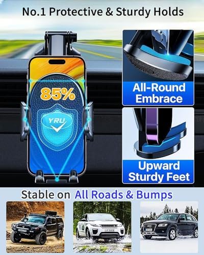 YRU 2025 Enhanced Universal Car Phone Holder with 360° Rotatable Design & Robust Suction for i Phone & Samsung – Stylish Light Blue Dashboard & Windshield Mount for Secure, Hands-Free Navigation and Music Access