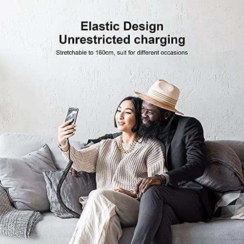 Retractable USB-C to Lightning Charging Cable – MFi Certified Coiled Charger for i Phone 14, 13, 12, 11 Pro Max, XR, XS, X, 8, 7, 6 Plus, 5, SE – Fast Charging, Tangle-Free Design for Ultimate Portability and Efficiency