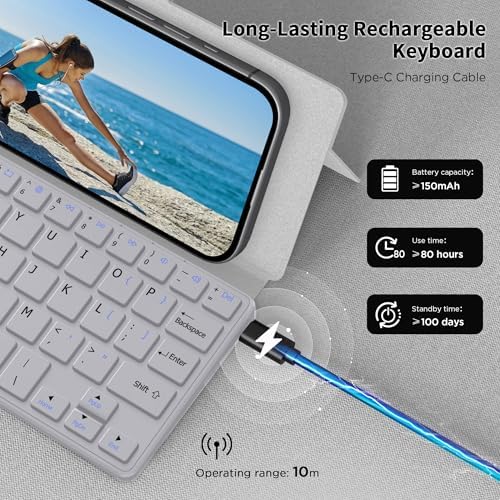 CACOE Ultra-Slim Foldable Wireless Keyboard with Integrated Stand – Dual-Channel QWERTY Design for Seamless Device Switching – Portable Mini Keyboard for Smartphones, Tablets, and Laptops – Stylish Wine Red Finish for Enhanced Productivity and Versatility