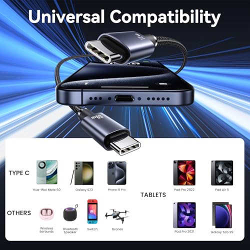 Multi Charging Cable 2-in-1 USB C to USB C Cable 72W Max 4ft Fast Charging Cable for iPhone Series Samsung Galaxy Tablets, Laptops and More – Enhanced Compatibility and Speed