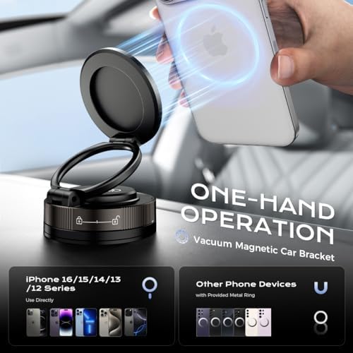Revolutionary 360° Magnetic Car Phone Holder – Versatile Suction Mount for All Mag Safe Devices – Ultimate Convenience for Drivers, Fitness Enthusiasts, and Beauty Applications – Experience Superior Stability with Innovative Vacuum Technology – Compact and Foldable Design for Easy Portability – Seamlessly Navigate Hands-Free While Ensuring Maximum Safety and Comfort on the Road