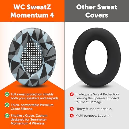 Transform Your Sennheiser Momentum 4 with WC Sweat Z Earpad Covers – Stylish Black Camo Protection for Active Lifestyles – Sweatproof, Washable Silicone Ear Pads for Ultimate Comfort and Enhanced Longevity