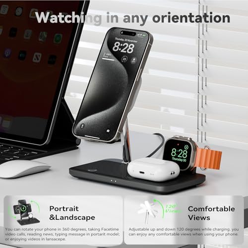 Revolutionize Your Charging Routine with the 4-in-1 Mag-Safe Wireless Charging Station – Optimized for i Phone 16/15/14/13/12, Apple Watch Series 9-1/Ultra/SE, and Air Pods 4/3/2/Pro with Built-in Night Lamp for Enhanced Ambiance and Speed – Perfect for Streamlined Home or Office Use