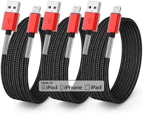 Premium 3-Pack Apple MFi Certified Lightning to USB Charging Cables – 3 ft Fast Charge Cords for i Phone 14 Pro Max, 13 Pro Max, 12 Mini, and More – Durable, High-Performance Design for Seamless Connectivity and Versatile Use at Home, Office, or On-the-Go