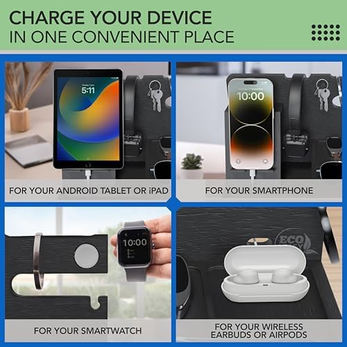 Nightstand Organizer – Bedside Docking Station for Men -Unique Gifts for Husband, Father or Dad from Wife, Son or Daughter -Desk Organizer for Phone, Watches & Accessories (Rustic) – Enhanced Compatibility and Speed
