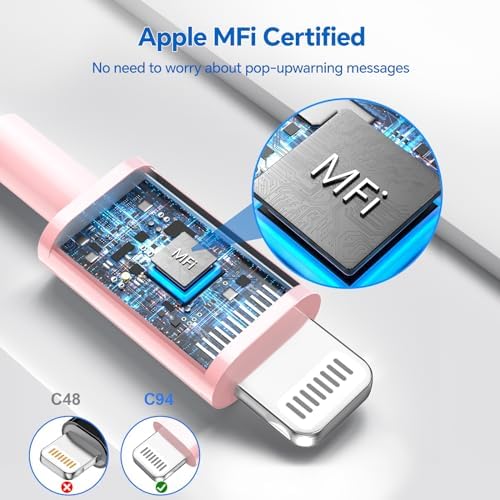 Elevate Your Charging Experience with the MFi Certified 20 W PD USB C Wall Adapter & Pink Lightning Cable Set – Fast Charging Solution for i Phone 14/13/12/11/Pro/Pro Max/Xs/Xr/X – 3-Pack for Home, Office, and Travel Convenience – Stylish & Durable Design for Ultimate Performance
