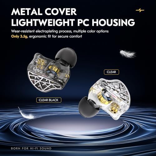 CCZ NC02 Wired In-Ear Monitor Earbuds – Premium Audio Experience with 10 mm Dynamic Drivers, Enhanced Deep Bass for Gamers and Musicians, Lightweight Ergonomic Fit, Tangle-Resistant Cable, Noise-Canceling Technology for Unmatched Clarity (Black, No Microphone)