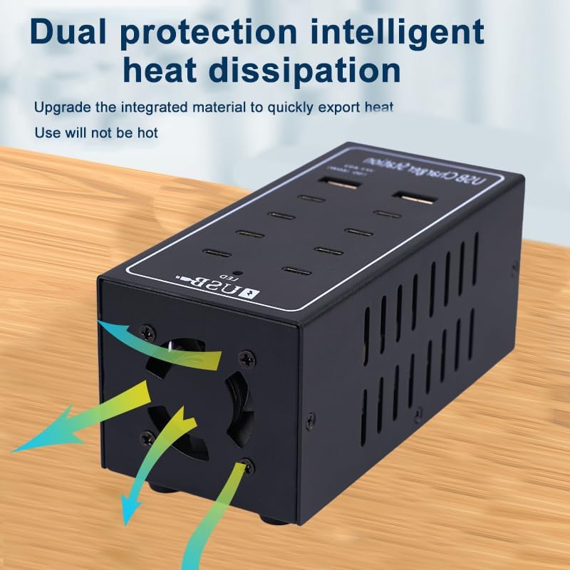 Ultimate 10-Port USB Charging Hub – Fast 60 W Power Delivery Multi-Port Charger for i Phone 13/14/15, Tablets & More – Intelligent Overcharge Protection for Home, Office, and Public Use – Sleek Desktop Accessory for Efficient Device Management