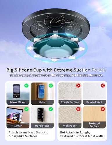 PROfezzion Magnetic Phone Mount with Strong Suction Cup – Ultimate Hands-Free Holder for Mag Safe Cases, Perfect for Selfies, Video Calls & Fitness Routines – Compatible with i Phone & Android for Enhanced Stability and Versatility