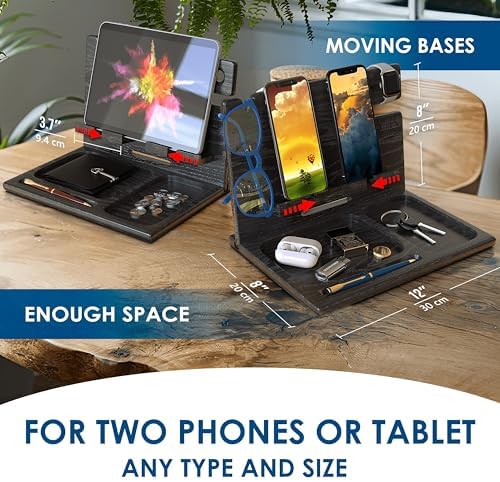 Sleek Premium Wooden Dual Device Docking Station | Stylish Nightstand Organizer for Smartphones, Tablets & Smartwatches | Fast Charging with Universal Device Compatibility | Ideal Gift for Men | Enhance Bedroom Decor & Reduce Clutter