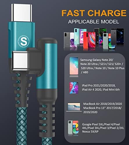 High-Speed USB-C to USB-C Charging Cable 60 W [2-Pack 10 ft] – Right Angle Design for i Phone 15 & 16, Mac Book Air/Pro, Samsung Galaxy S20-S25, Pixel – Ultimate Efficiency and Versatile Compatibility for Fast Data Transfer and Reliable Power Delivery