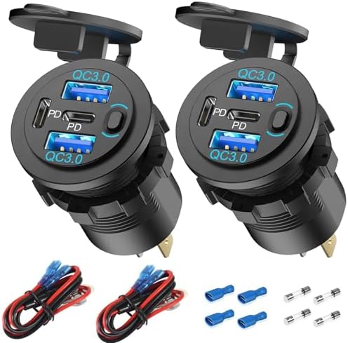 78 W 4-Port 12 V USB Car Charger – Super Fast Dual PD3.0 & QC3.0 Charging for Cars, Boats, and RVs – Waterproof Multi-Device USB Outlet for Quick Connectivity on the Go – Ideal Cigarette Lighter Replacement for All Adventures