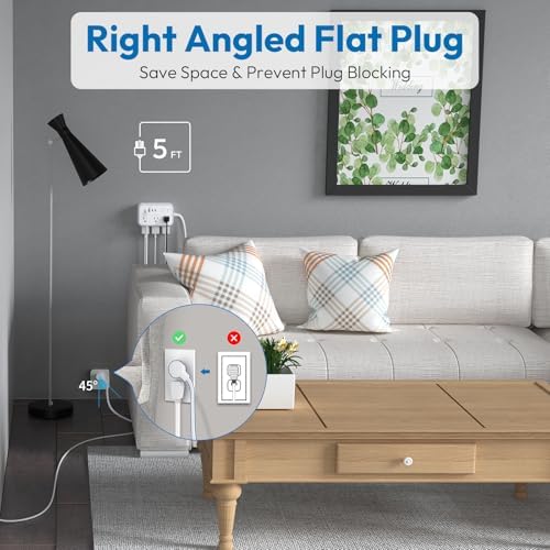 NTONPOWER 6-Outlet Surge Protector Power Strip with 4 USB Charging Ports, Including 2 USB-C Fast Chargers, 5-Foot Flat Plug Extension Cord for Home, Office & Dorm Room – Ultimate Device Protection & Space-Saving Solution