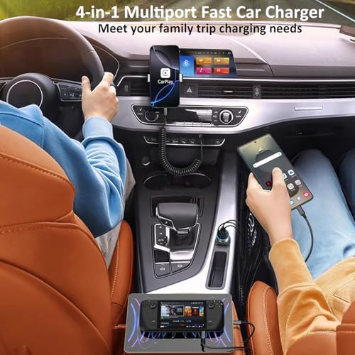 65 W 4-Port USB C Car Charger – Dual USB-A & USB-C Cigarette Lighter Adapter with Built-in Voltmeter for Safe Fast Charging – Ideal for i Phone 16/15/14/13/12/11 Pro Max and Android Devices – Travel Essential Accessory for High-Speed Power Supply
