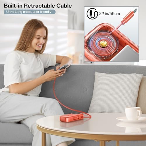 Ultra-Fast 2025 Portable Power Bank 10000 m Ah with Integrated Retractable PD Cable – 35 W Quick Charge Solution for i Phone, Samsung, Android, i Pad & Mac Book – Dual Device Charging Capability & Intelligent LED Power Indicator (Chic Blue)