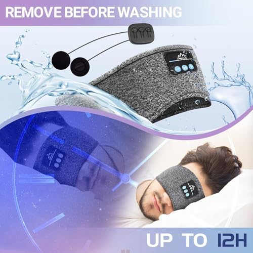 Ultimate Bluetooth Sleep Headphones Headband – Luxurious Dual-Function Music Eye Mask with Comfortable Earbuds for Side Sleepers – Stylish Grey Design Perfect for Restful Nights and Thoughtful Tech Gifts