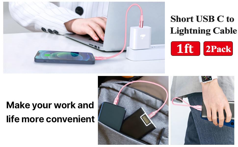 6 FT USB C to Lightning Charging Cable 2 Pack – MFi Certified Braided Fast Charger for i Phone 14/13/12 Series and i Pad – Durable, High-Speed Data Transfer and Enhanced Compatibility for All Apple Devices