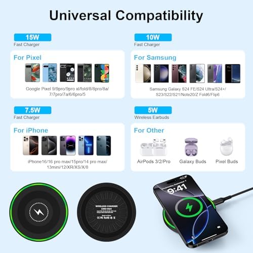 15 W Fast Wireless Charging Pad for Android Devices – Optimal Charging Station for Motorola Moto G Power 2025, razr+, G Stylus 5 G 2024, and Samsung Galaxy S25 Ultra with 18 W Adapter – Sleek Design, Enhanced Compatibility, and Safe Charging Technology