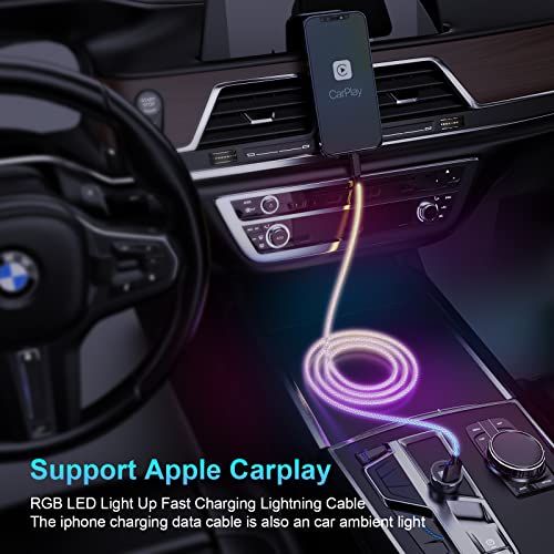 Transform Your Charging Routine with the RGB LED Light Up i Phone Lightning Charger Cable – 27 W Fast Charging Cord for i Phone 14, 13, 12, Pro, 11, and 8 – 3 FT USB to Lightning Cable with Eye-Catching Glow and Apple MFi Certification for Enhanced Durability and Speed
