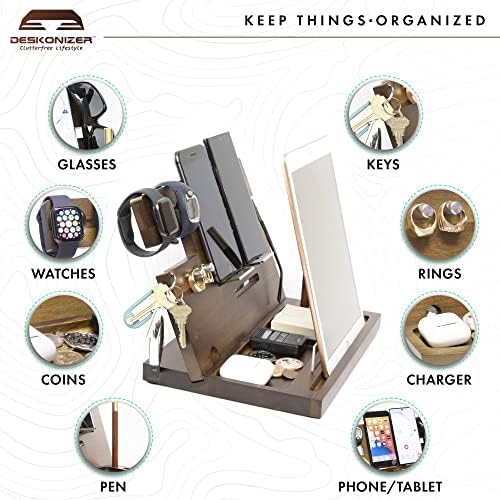 Elegant Wooden Charging Dock for Men – Premium Multifunctional Desk Organizer & Nightstand Essential – Fast Universal Charging Station with Sleek Aesthetic – Perfect Gift for the Discerning Professional