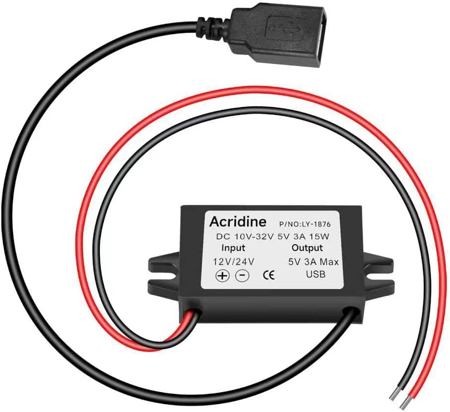 Dual-Pack 12 V/24 V DC to 5 V 3 A USB Female Buck Converter Adapter – Efficient Power Solution for USB Device Charging with Overload Protection and Compact Design for Versatile Applications