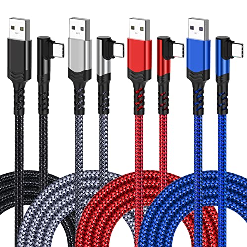 10 ft Right Angle USB C Cable 5-Pack – Fast Charging Nylon Braided Charger for Samsung Galaxy S25, S24, S23, A16, A15 & Google Pixel 9, 8 – Superior Durability and Comfort for Gaming and Daily Use – Enhanced Compatibility for All Type C Devices