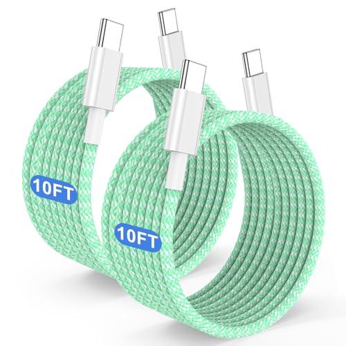 Premium 10 ft USB C to C Fast Charging Cable – 60 W High-Speed Charger for Apple i Phone 16 Pro Max, Mac Book Pro, i Pad & Samsung Galaxy – Durable, Flexible, and Stylish Green Design for Enhanced Device Compatibility and Rapid Power Delivery