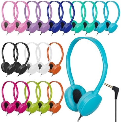 Elevate Educational Engagement with 20 Pack Multi-Color Classroom Headphones – Durable, Lightweight Earphones for All Ages, Ideal for Versatile Learning Environments and Device Compatibility