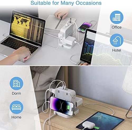 TESSAN Power Strip Tower Surge Protector: 8 AC Outlets & 3 USB Ports (1 USB-C) with 900 Joules Protection, 5 FT Flat Plug Extension Cord – Ultimate Desk Charging Station for Home Office and Dorm Room Efficiency