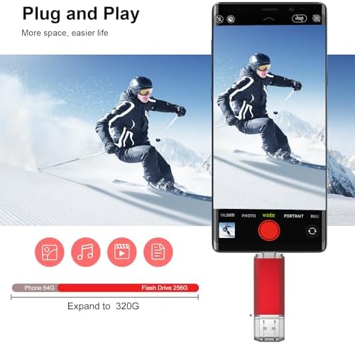 RAOYI 256 GB USB C Flash Drive – Lightning-Fast 130 MB/s Dual OTG Metal Memory Stick for Seamless File Transfers with Keychain – Ideal for Smartphones, PCs, Mac Books, and Tablets (Red) – Ultimate Storage Solution for On-the-Go Professionals