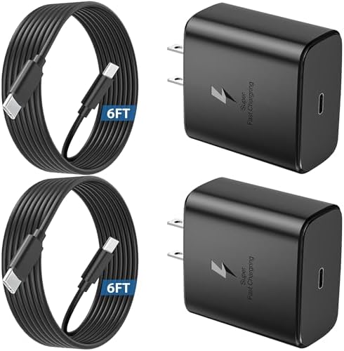 Ultra-Fast 45 W USB-C Charger for Samsung Devices – 3 Pack with 6 FT Cable, Perfect for Galaxy S25 Ultra/S24/S23/S22 – Rapid Charging with Overcurrent Protection and Durability for Home & Travel Use