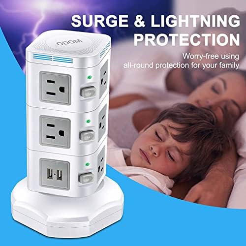 Revolutionize Your Charging Setup with ODOM’s 15 W Wireless Charging Power Strip Tower – 10 AC Outlets, 4 USB Ports, 1800 J Surge Protection, and 6 Ft Retractable Cord for Ultimate Home Office Efficiency and Device Safety
