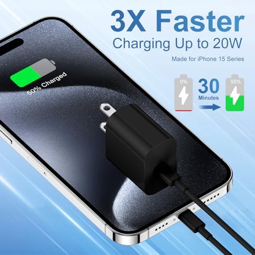 Maximize Your Charging Efficiency with the 20 W USB-C Power Adapter and 10 ft Type C Cable – The Ultimate Fast Charging Solution for i Phone 16, 15 Pro Max, and i Pad Featuring Advanced Safety Mechanisms for Secure On-the-Go Power Management and Unrivaled Compatibility