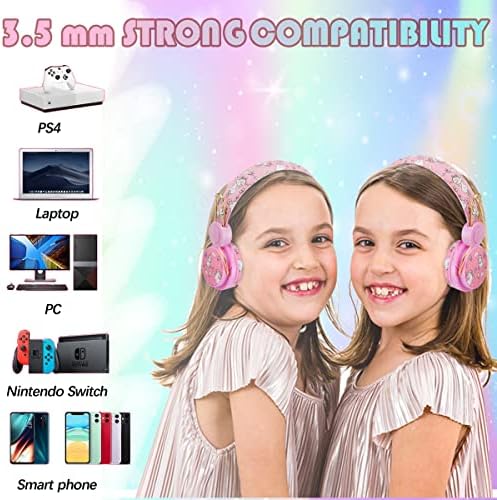 Light Purple Unicorn Cat Ear Bluetooth Headphones for Kids – Safe Listening with Volume Limiting, FM Radio & Dual Connectivity for Fun Learning and Entertainment – Ideal for School, Laptops, and Smartphones