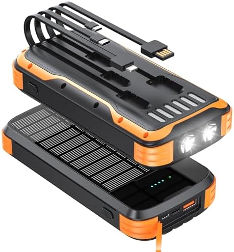 Ultimate 40000 m Ah Solar Power Bank – All-in-One Charging Solution with 20 W Fast Charge, Built-in 4 Cables, and Dual LED Flashlights for Outdoor Essentials – Waterproof, Durable Design for Universal Device Compatibility and Emergency Preparedness