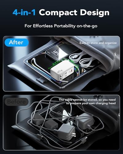 Ultimate 4-in-1 Retractable Wall Charger with Dual USB Ports – Fast 40 W Charging Adapter with 35.5 in/90 cm Lightening and Type-C Cables – Perfect for i Phone 16/15/14/13/12/11, i Pad, Galaxy, and Pixel Devices – Compact, Foldable Design for Effortless Travel and Enhanced Device Compatibility