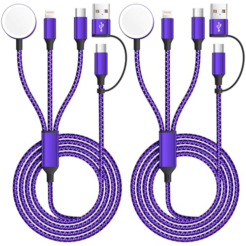 Travel Essentials 3-in-1 Charging Cable for Apple Watch & i Phone | Versatile 5 FT USB A/C to Type C Charger | Fast-Power Solution for Modern Travelers | Ultra-Lightweight & Portable Dual Compatibility | Convenient 2-Pack for Effortless Charging on the Go