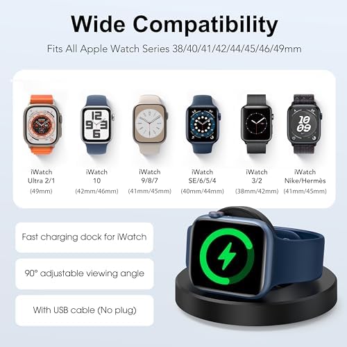 Sleek Sky Blue Portable Magnetic Charging Dock for Apple Watch – Fast Wireless Charger with Nightstand Mode, Compatible with Series 10, 9, 8, 7, SE, 6, 5, 4, 3, 2, Ultra 2 – Travel-Friendly Design with Premium Charging Cable for Effortless Power and Style