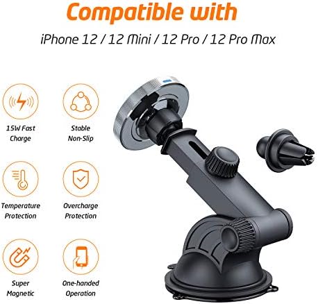 Wix Gear 15 W Wireless Magnetic Car Charger for i Phone 13/13 Pro/12/X/Mini – Seamless Air Vent & Dashboard Mount with Auto Alignment for Fast Charging and Enhanced Safety on the Go